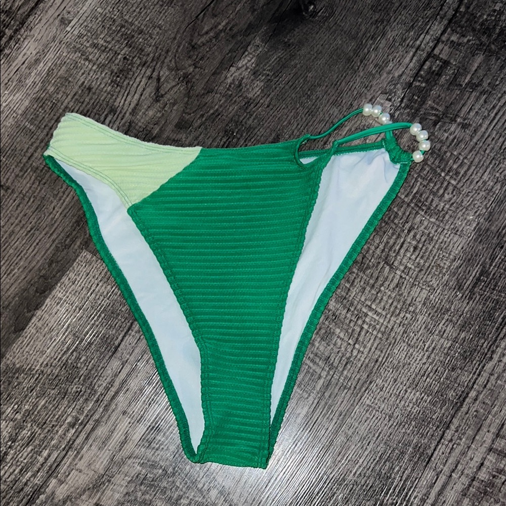 Green high cut Bikini Bottom with Pearl Detail
